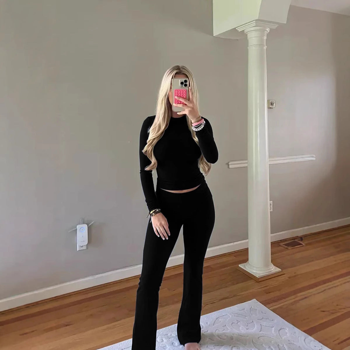 Damen figurbetontes Strick-Loungewear-Set mit ausgestellten Beinen Stalluxe