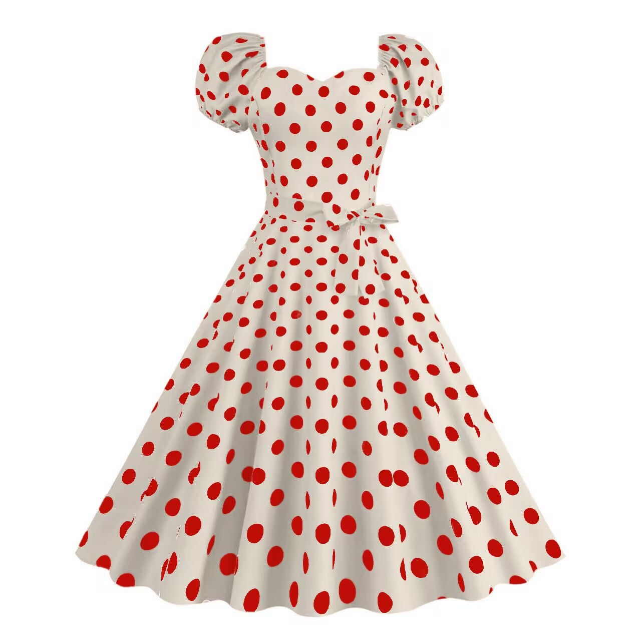 Damen Freizeitkleid mit Puffärmeln und verspieltem Polka-Dots Muster Stalluxe