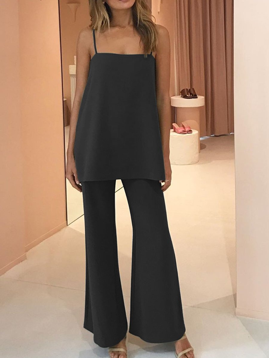 Damen elegante Kombination aus Top und weit geschnittenen Hosen Stalluxe