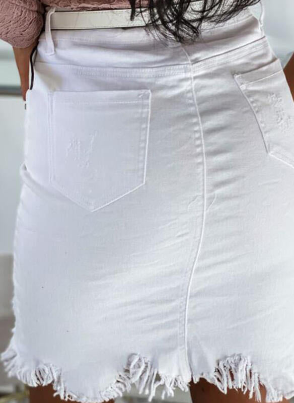 Damen Jeansrock im modischen A-Linien Schnitt mit Knopfdetails und fransigem Saum Stalluxe