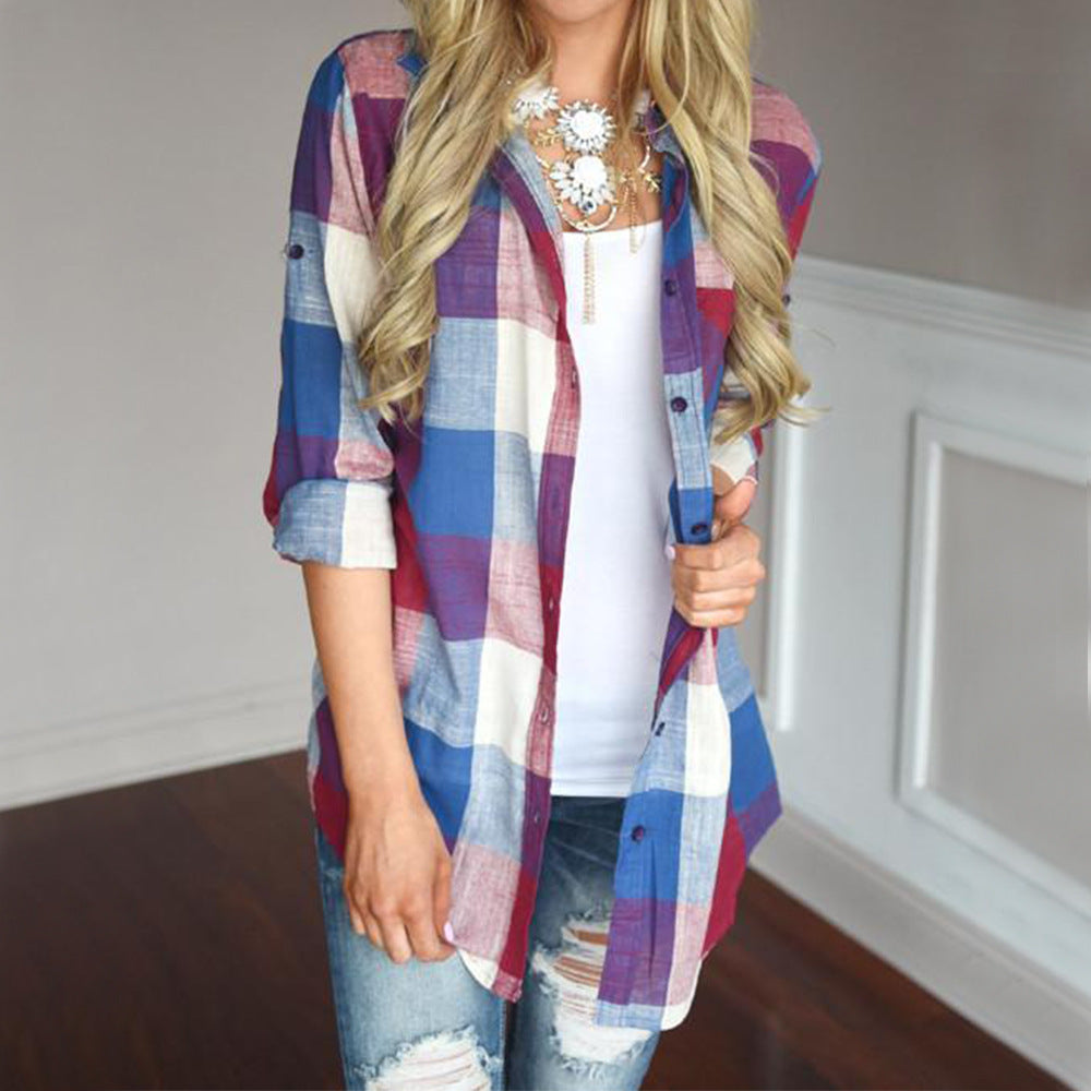 Damen Karierte Bluse im lässigen Oversized-Stil mit langen Ärmeln und Knopfdetails Stalluxe