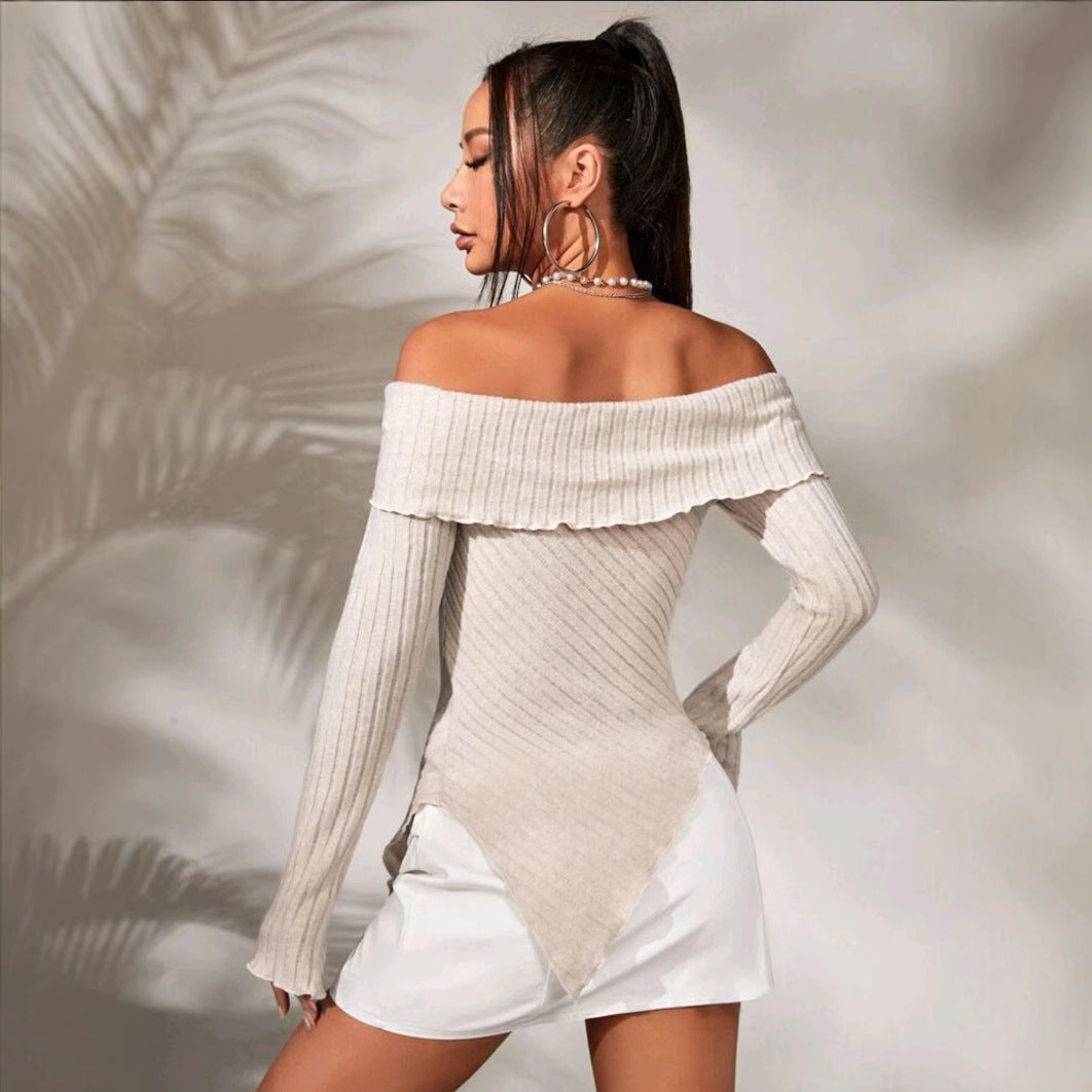 Damen Rippstrick-Oberteil mit Off-Shoulder-Ausschnitt und dekorativer Ausstattung Stalluxe