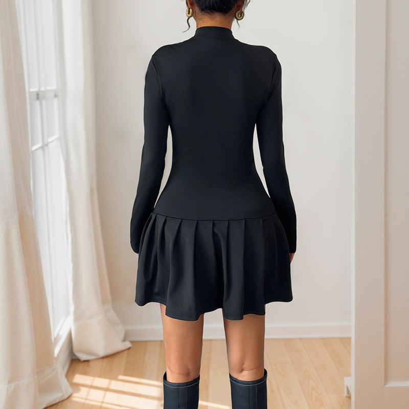 Damen elegantes Minikleid mit hochstehendem Kragen und dekorativen Knöpfen Stalluxe