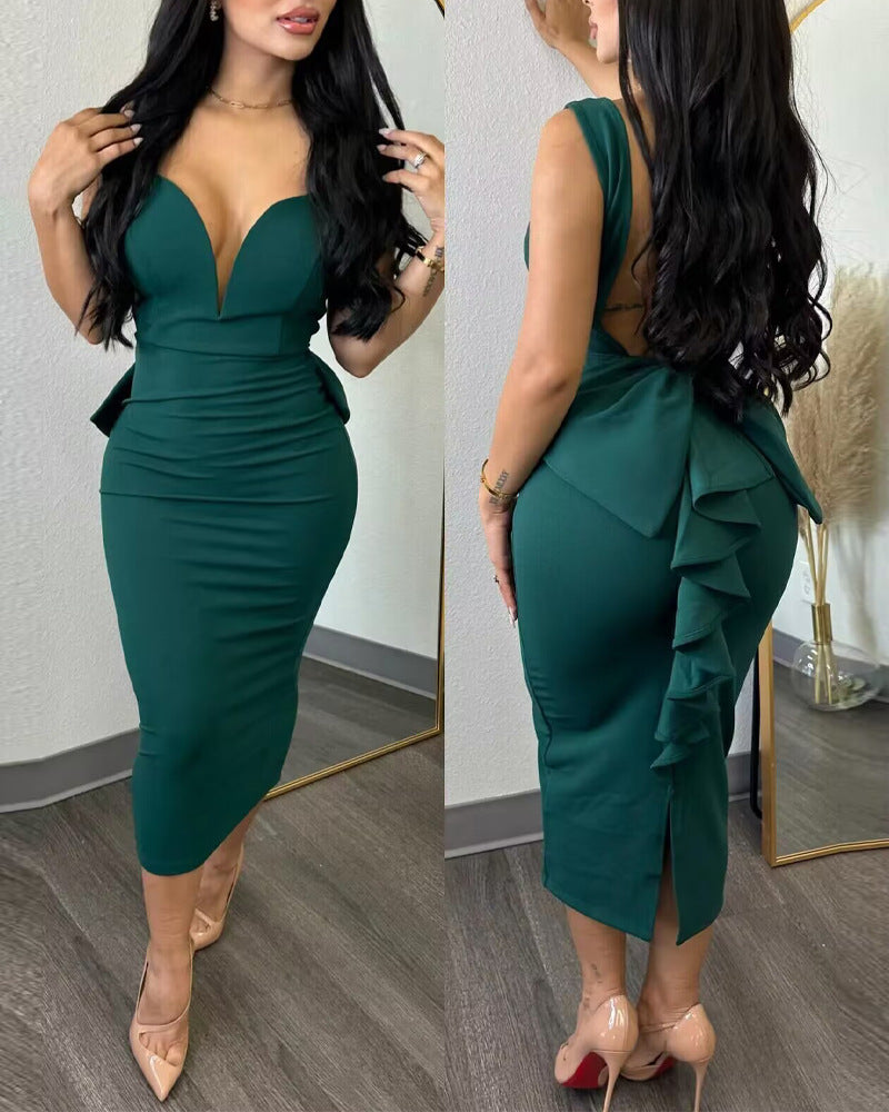 Damen Elegantes Wickelkleid mit tiefem V-Ausschnitt und figurbetontem Schnitt Stalluxe