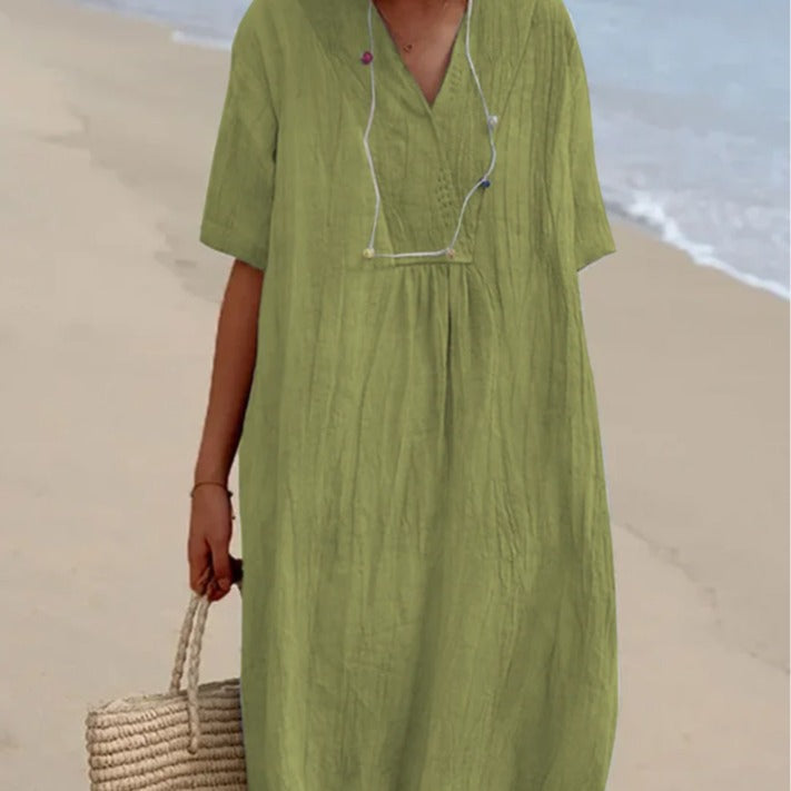 Damen Lässiges Strandkleid mit V-Ausschnitt und weit geschnittenem Design Stalluxe