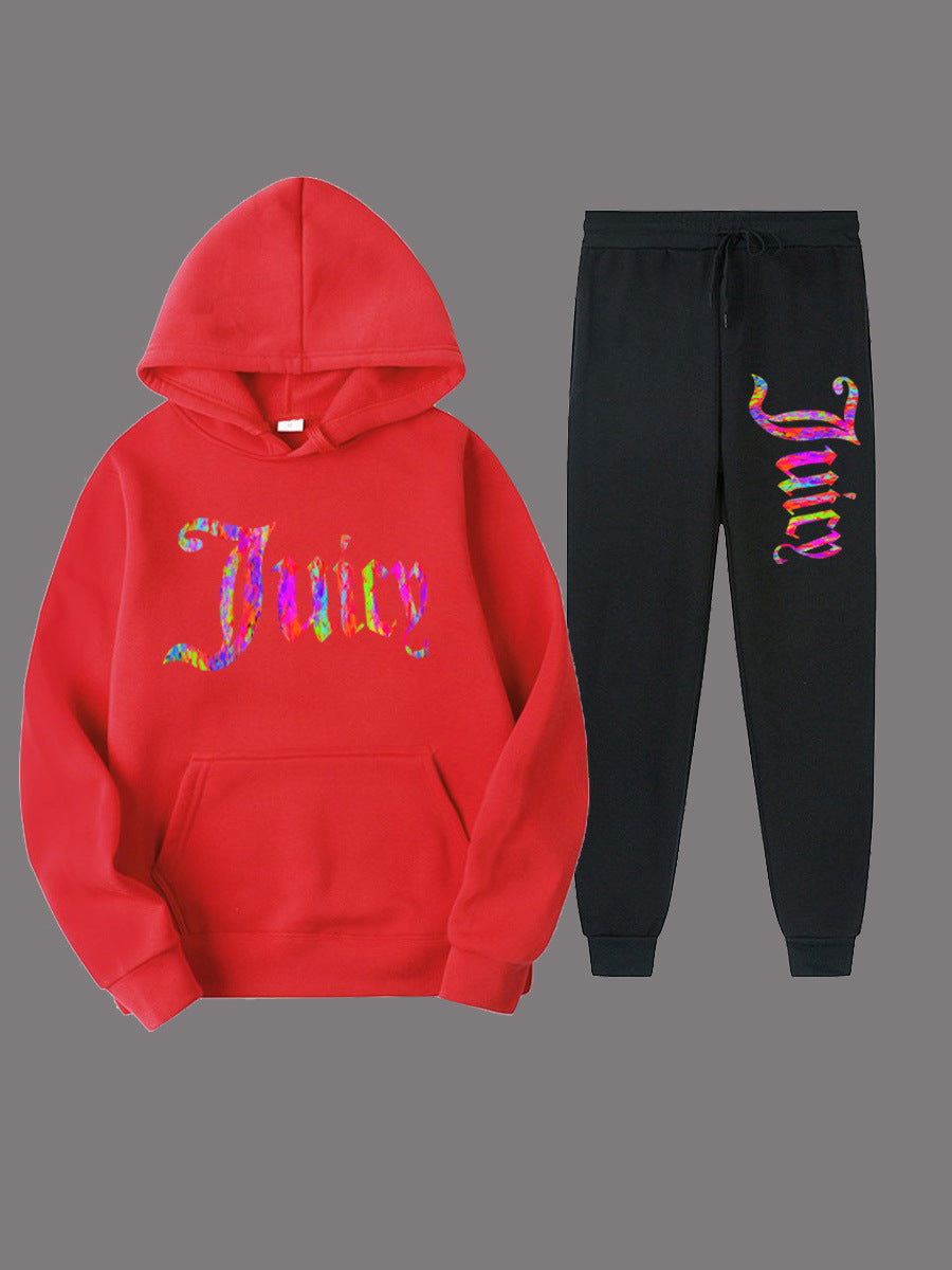 Damen sportliches Hoodie- und Jogginghose-Set mit einzigartigem grafischen Druck Stalluxe