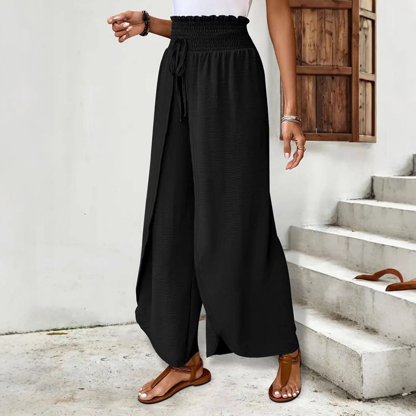 Damen Palazzo-Hose mit elastischem Bund und seitlichen Schlitzen Stalluxe