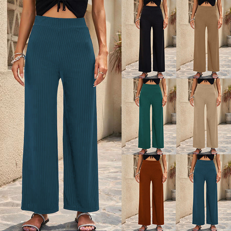 Damen elegante weit geschnittene Sommerhose mit feiner Rippstruktur Stalluxe