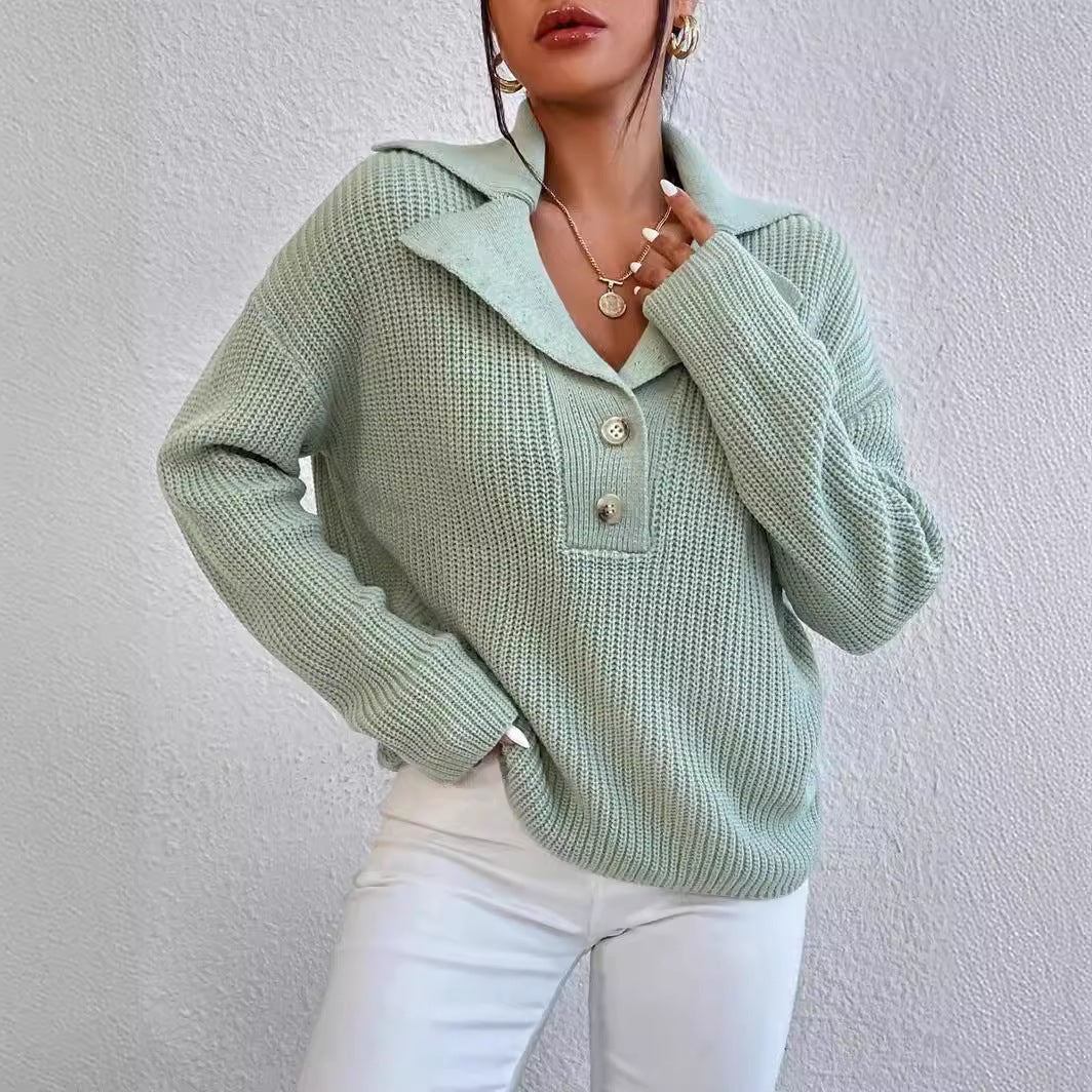 Damen eleganter und lässiger Strickpullover mit Kragen und Knopfleiste Stalluxe
