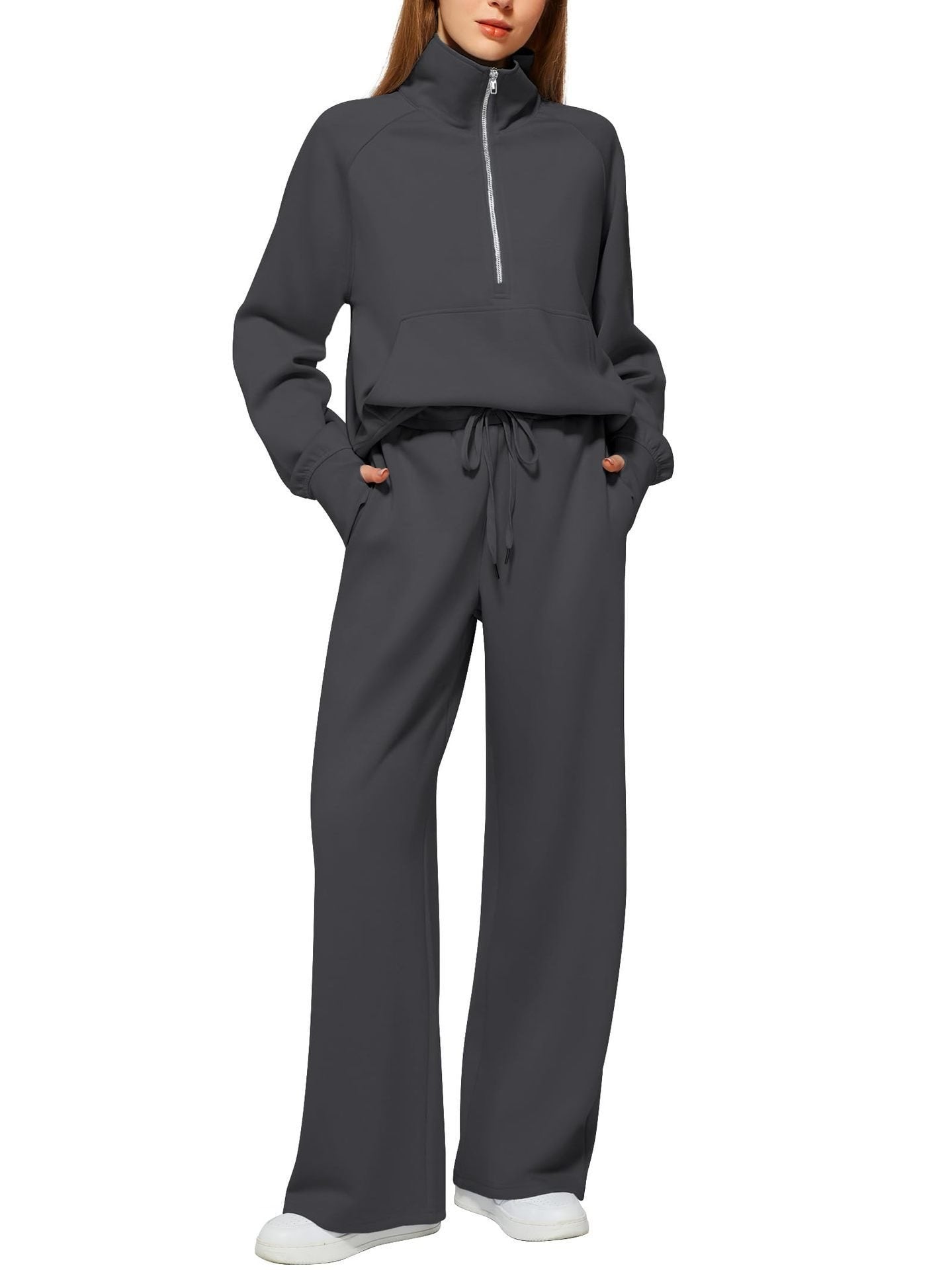 Damen Sportliches Fleece-Kombinationsset mit hohem Kragen und seitlichen Taschen Stalluxe