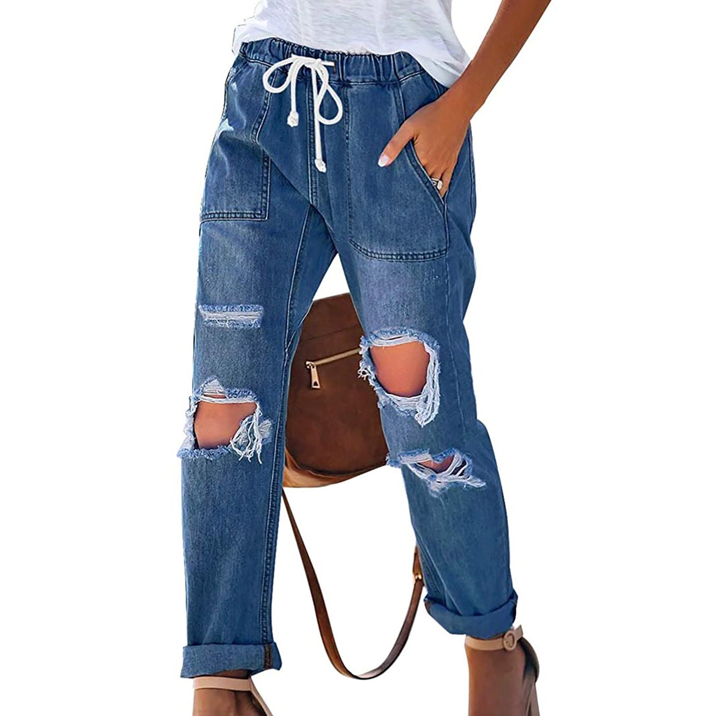 Damen Relaxed Fit Jeans mit modernen Rissen Stalluxe