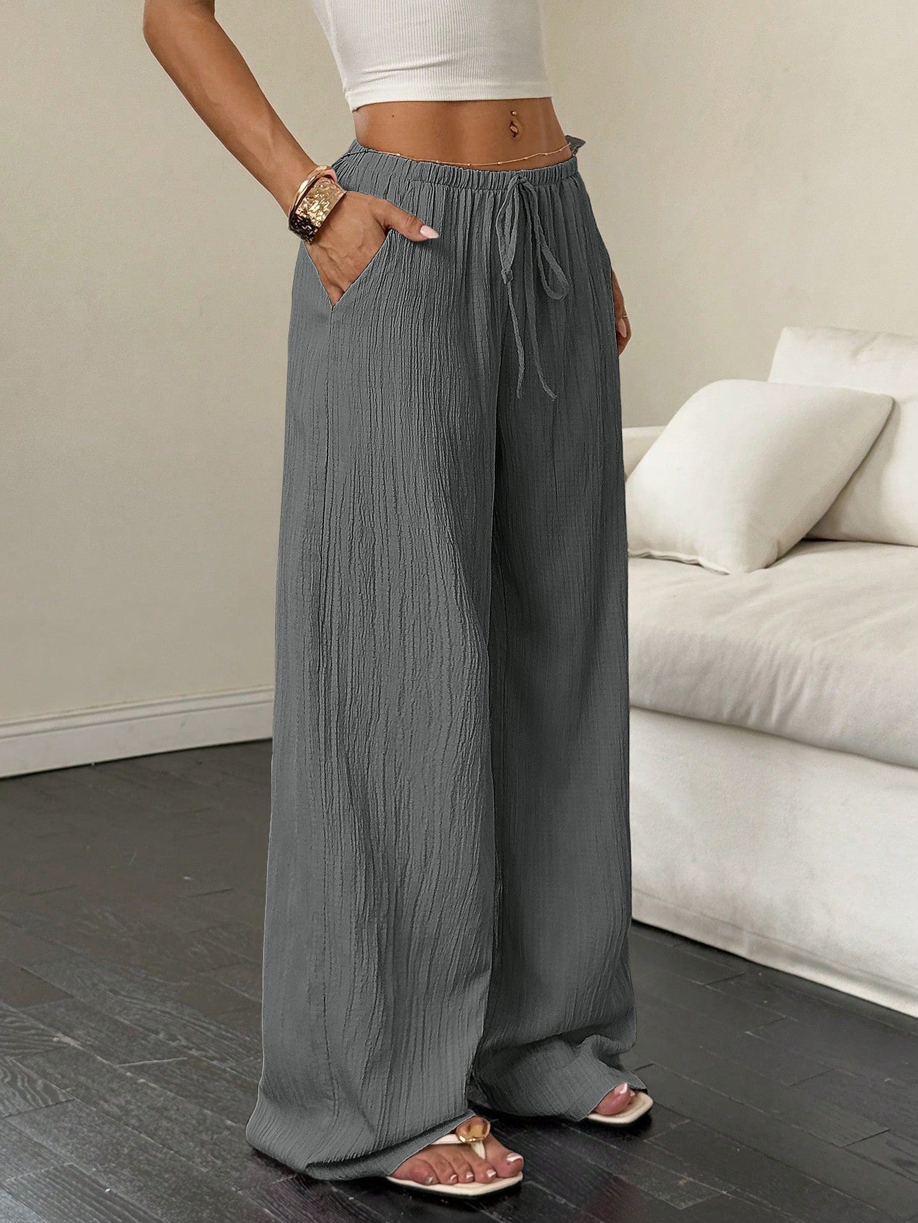 Damen Weite Hose mit elastischem Bund und seitlichen Taschen Stalluxe
