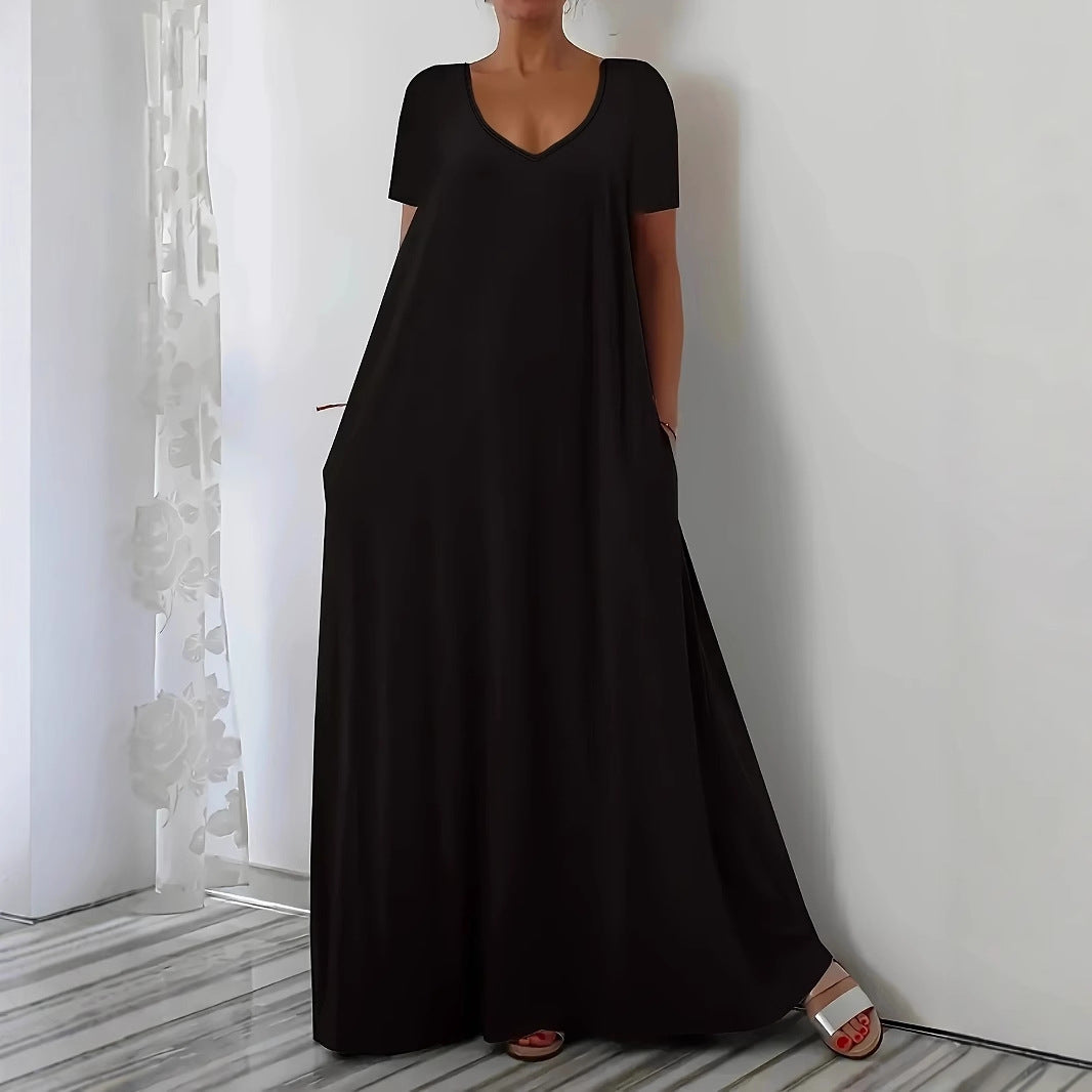 Damen Maxikleid mit U-Ausschnitt und praktischen Taschen Stalluxe