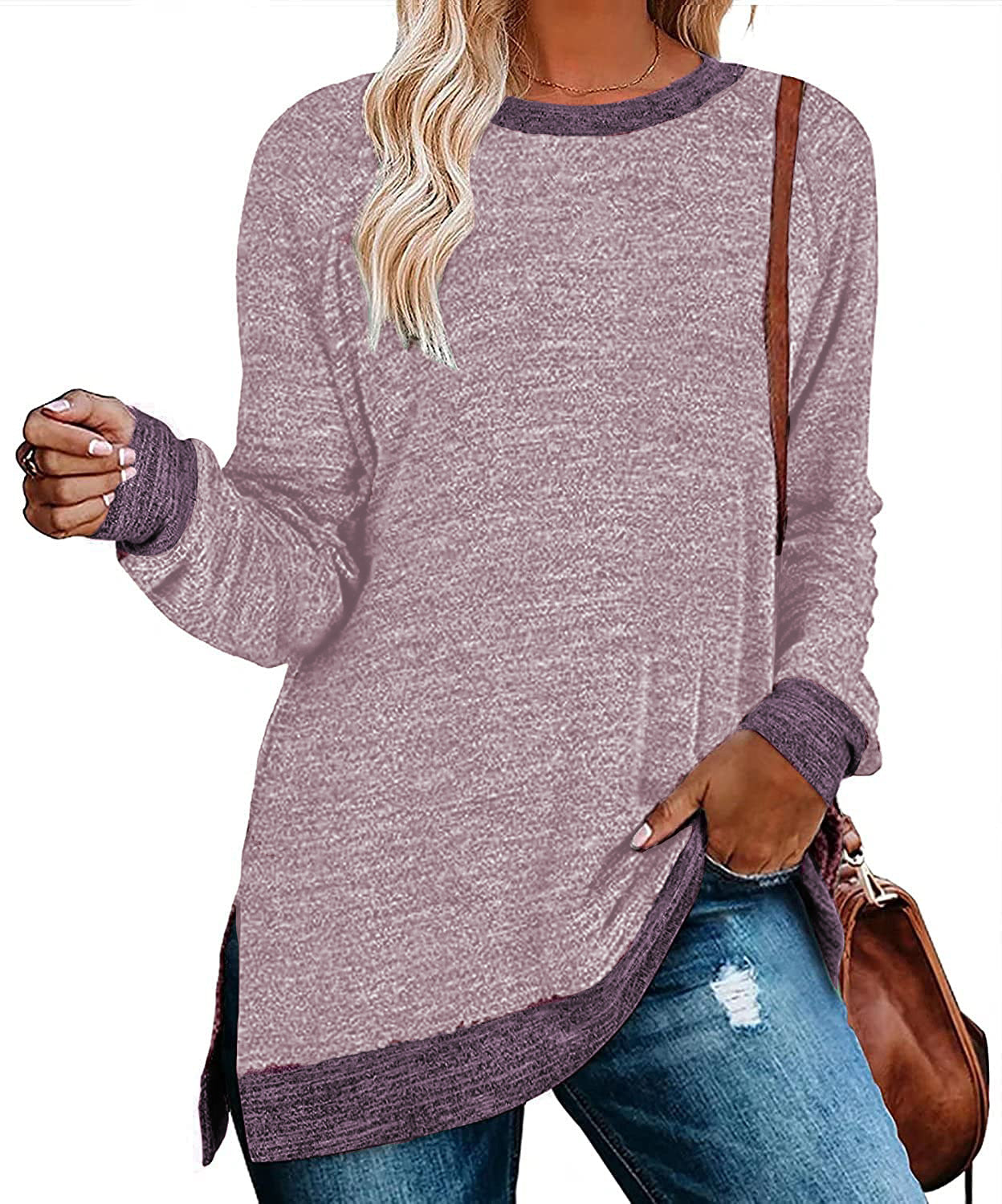 Damen lässiges Oversized Langarmshirt mit abgesetztem Saum Stalluxe
