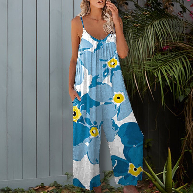 Damen Sommerlicher Overall mit floralem Design und praktischen Taschen Stalluxe