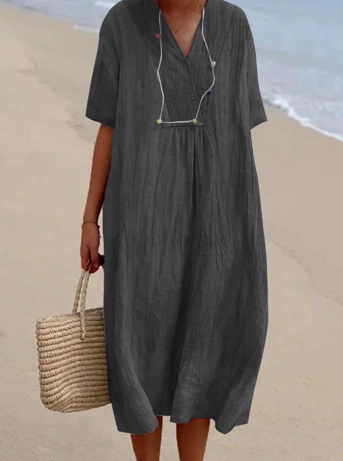 Damen Lässiges Strandkleid mit V-Ausschnitt und weit geschnittenem Design Stalluxe
