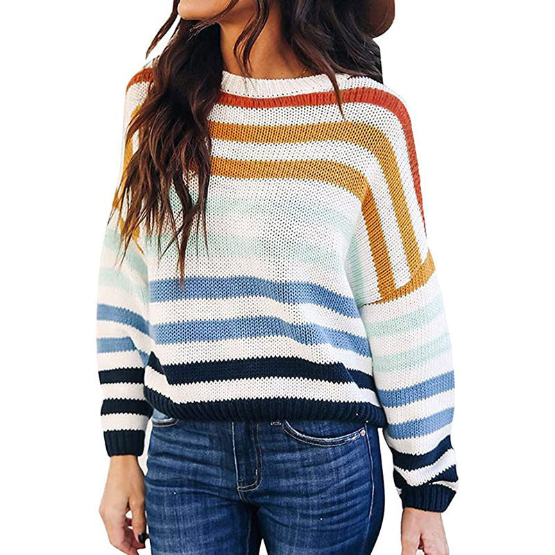Damen Lockerer Strickpullover mit Streifenmuster Stalluxe