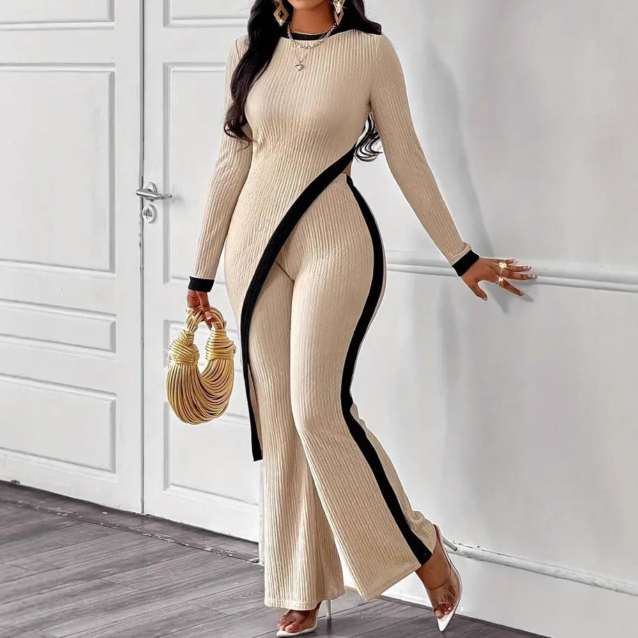 Damen lässiger Jumpsuit mit strukturiertem Stoff und kontrastierenden Details Stalluxe