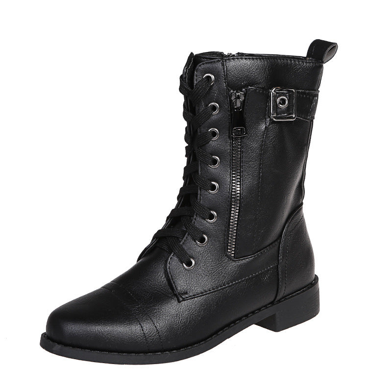 Damen Rinderleder Schnürstiefel mit seitlichem Reißverschluss und gepolstertem Kragen Stalluxe