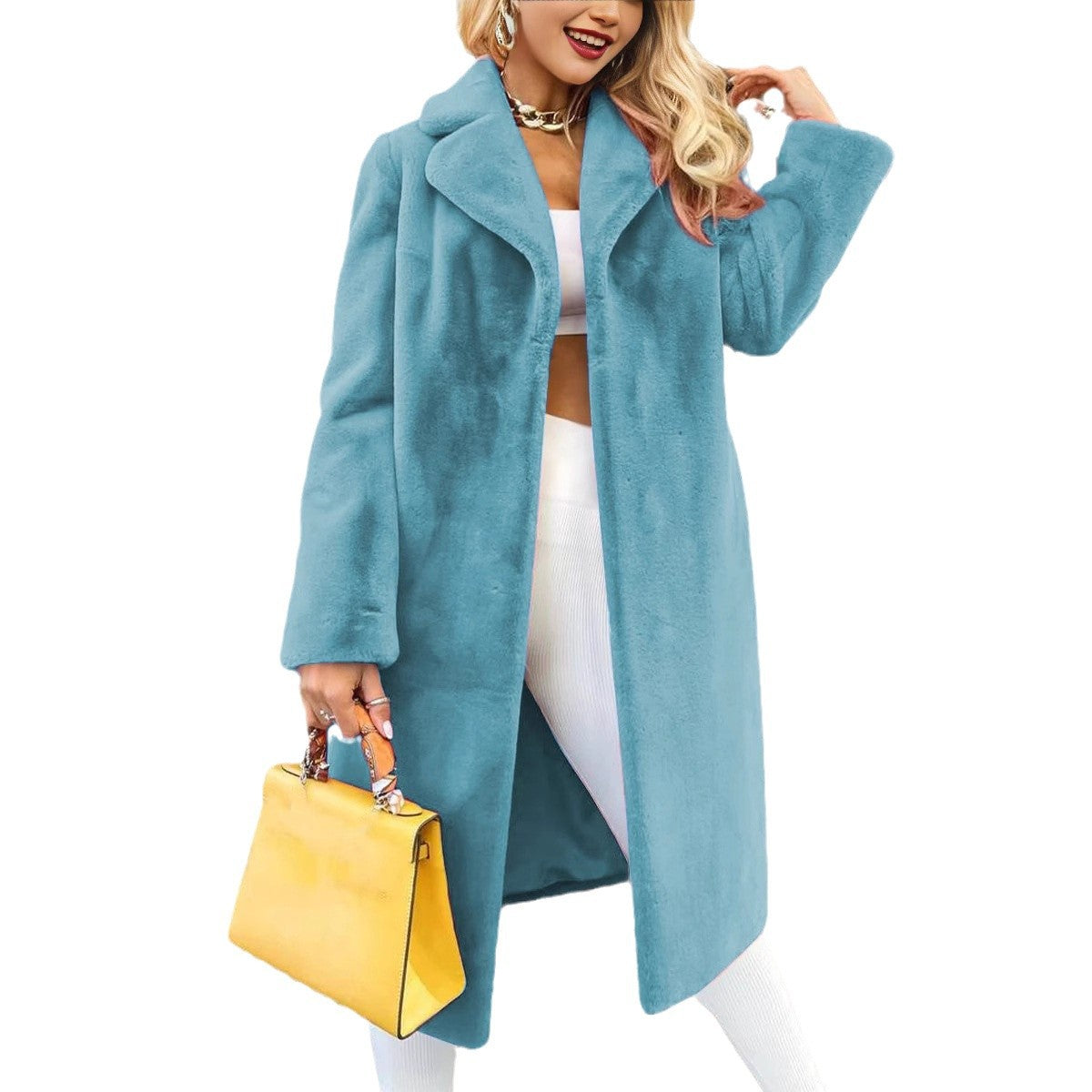 Damen Fleece-Mantel mit weitem Schnitt und breitem Revers Stalluxe