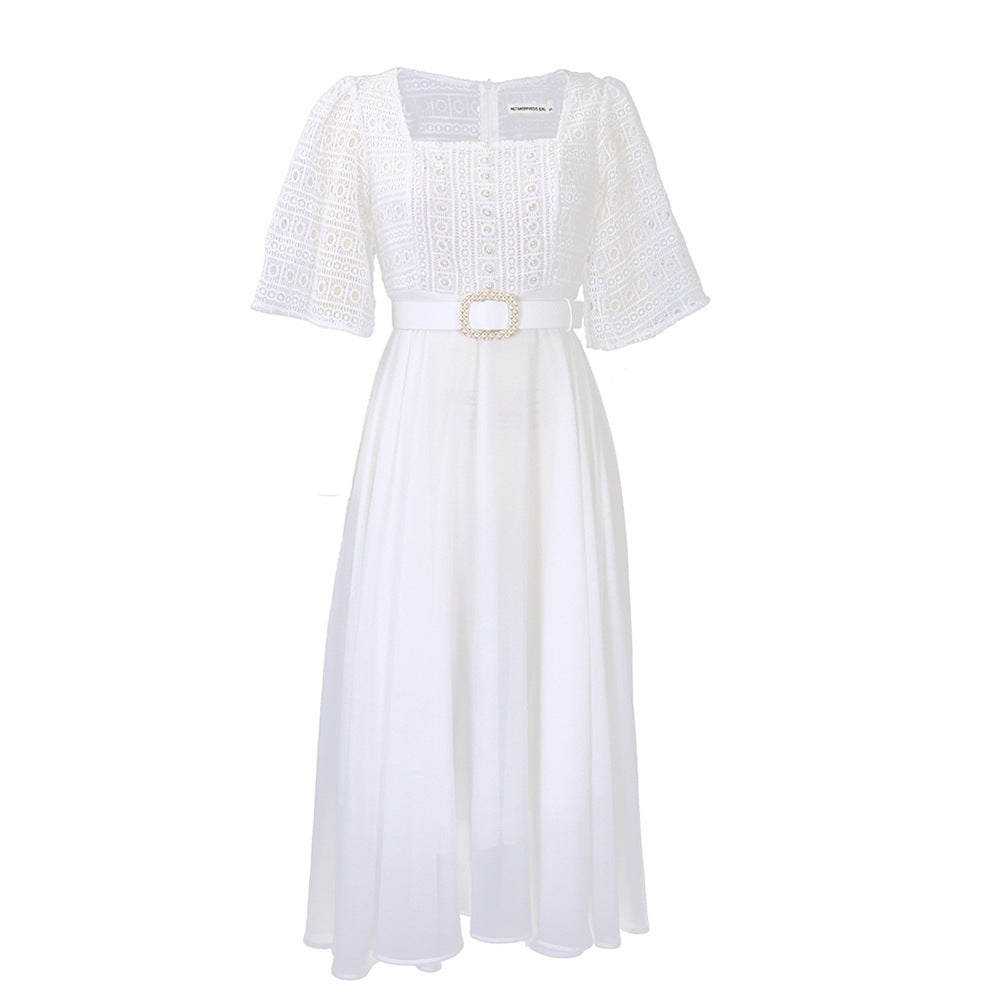 Damen Maxikleid mit Rüschenärmeln und dekorativem Taillengürtel Stalluxe
