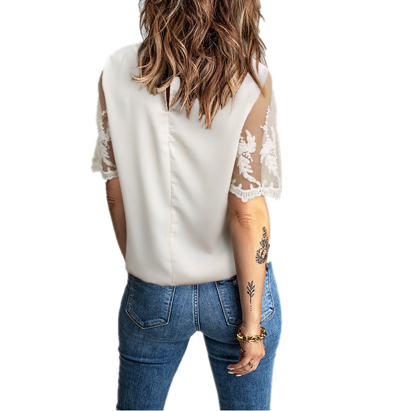 Damen Elegantes T-Shirt mit Spitze an den Ärmeln Stalluxe