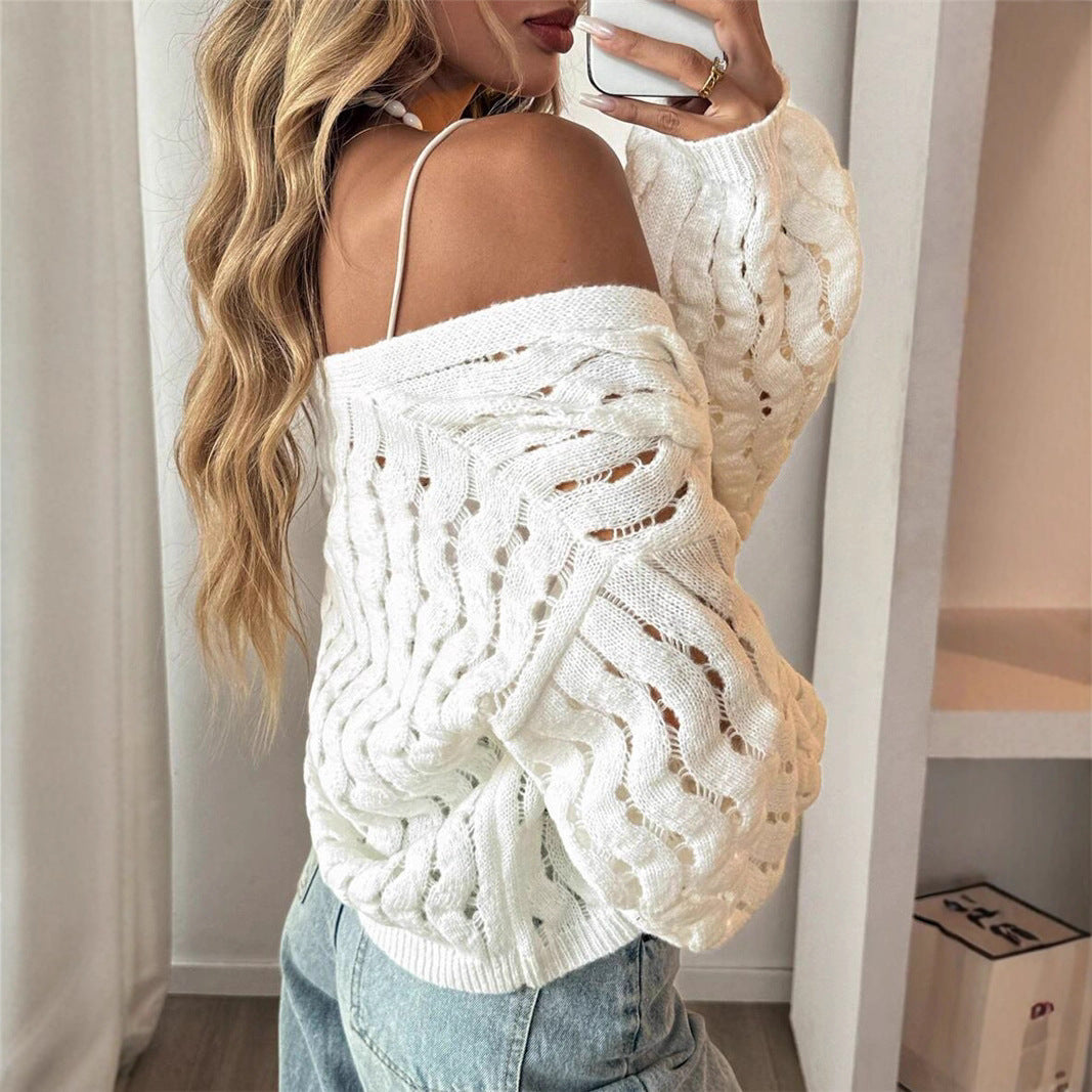 Damen Strickpullover mit einzigartigem Lochmuster und lässigem Schnitt Stalluxe