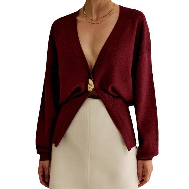 Damen Eleganter und lässiger Cardigan mit tiefem Ausschnitt und Schmuckknopf Stalluxe