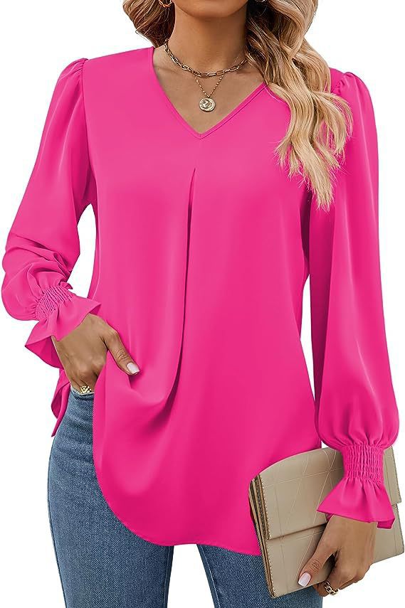 Damen Elegante Bluse mit V-Ausschnitt und Rüschendetails Stalluxe
