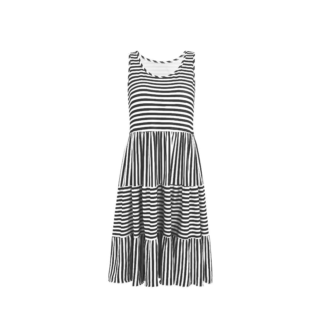 Frauen gestreiftes Stufen Swing Kleid Stalluxe