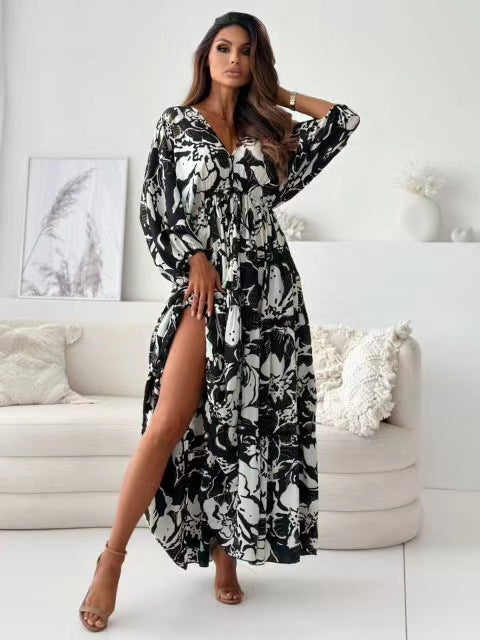Damen Maxikleid mit floralem Design und hohem Schlitz Stalluxe