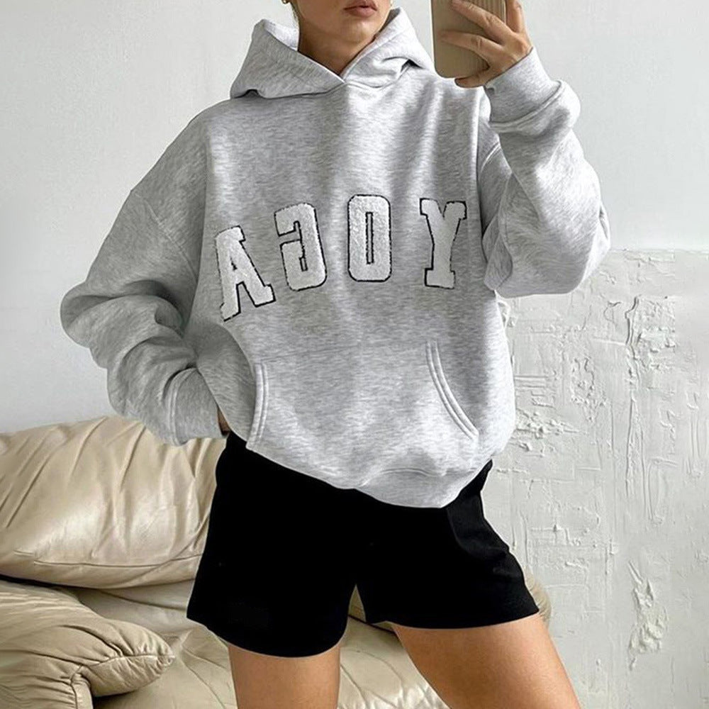 Damen lässiger Kapuzenpullover mit Yoga-Stickerei Stalluxe