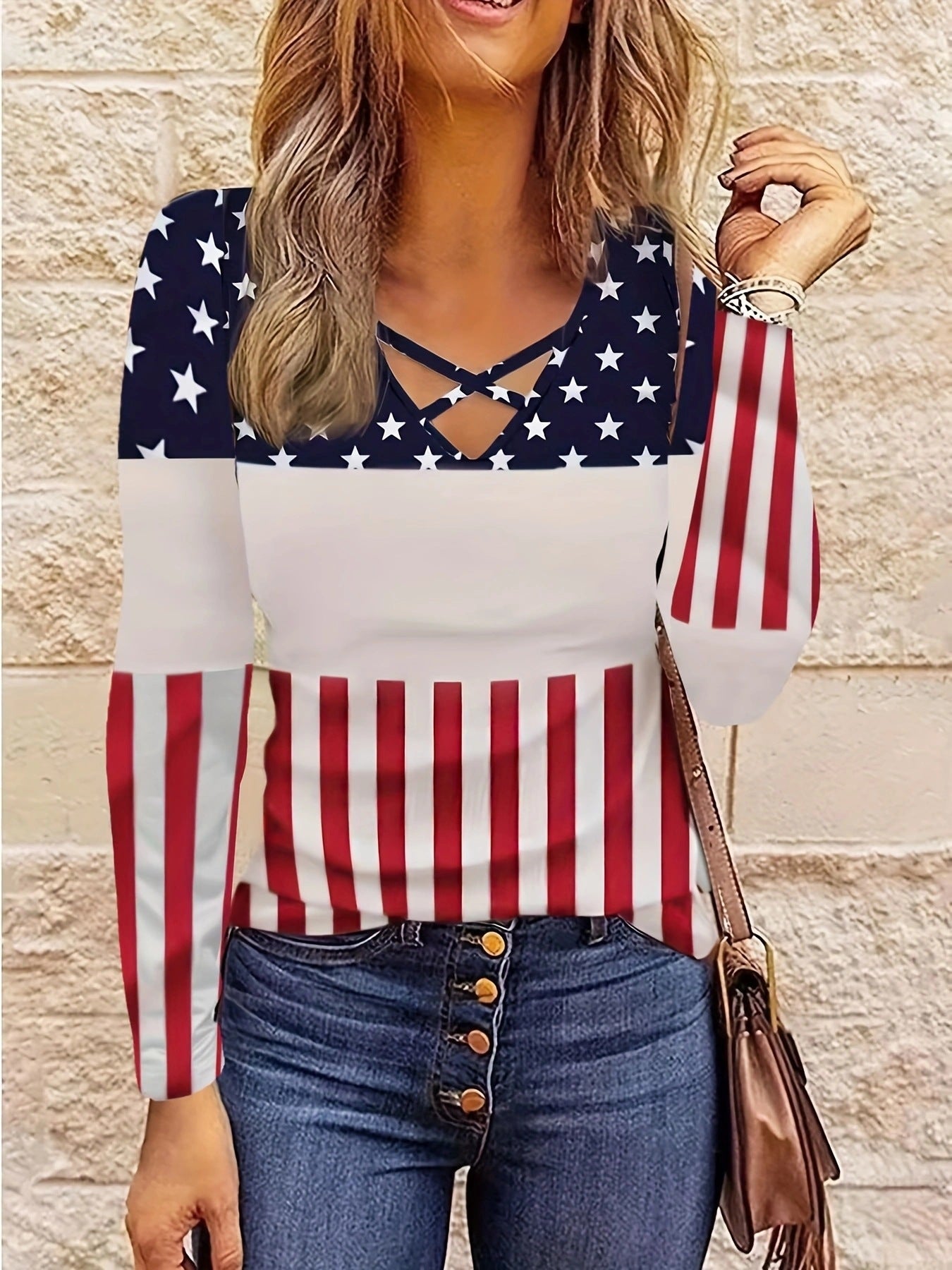 Damen lässiges Langarmshirt mit modischem Leopardenmuster und raffiniertem V-Ausschnitt Stalluxe