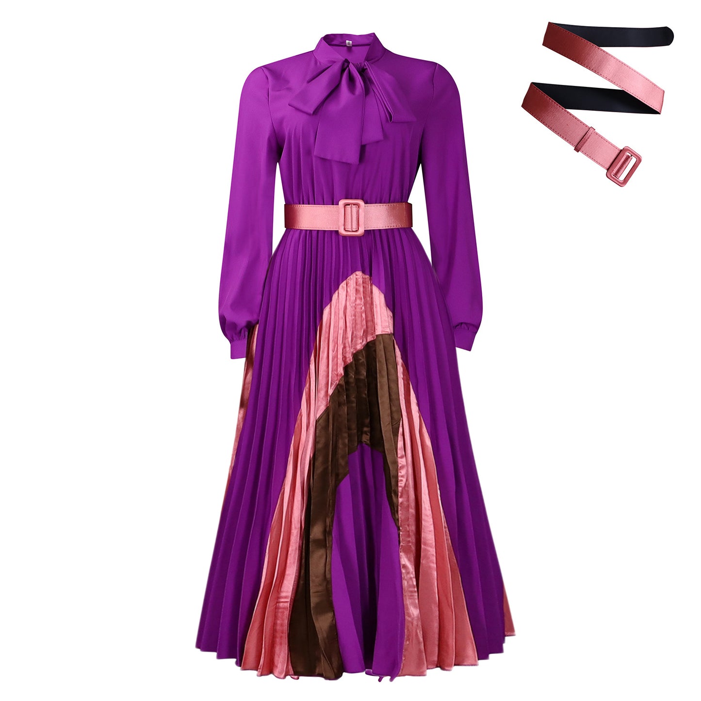 Damen Maxi-Kleid mit eleganter Plissee-Optik und modischem Bindegürtel Stalluxe
