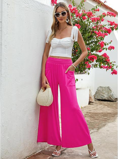 Damen Weit geschnittene Palazzo-Hose mit elastischem Bund und praktischen Taschen Stalluxe