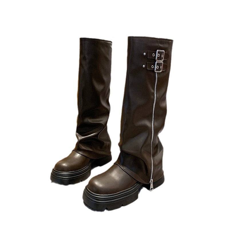 Damen Überknee-Stiefel mit modischem Reißverschluss und verstellbarem Riemen Stalluxe