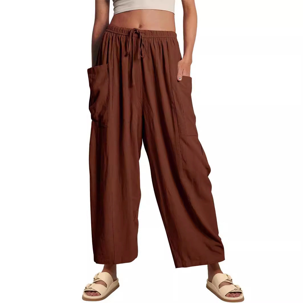 Damen bequeme Palazzo-Hose mit elastischem Bündchen und seitlichen Taschen Stalluxe