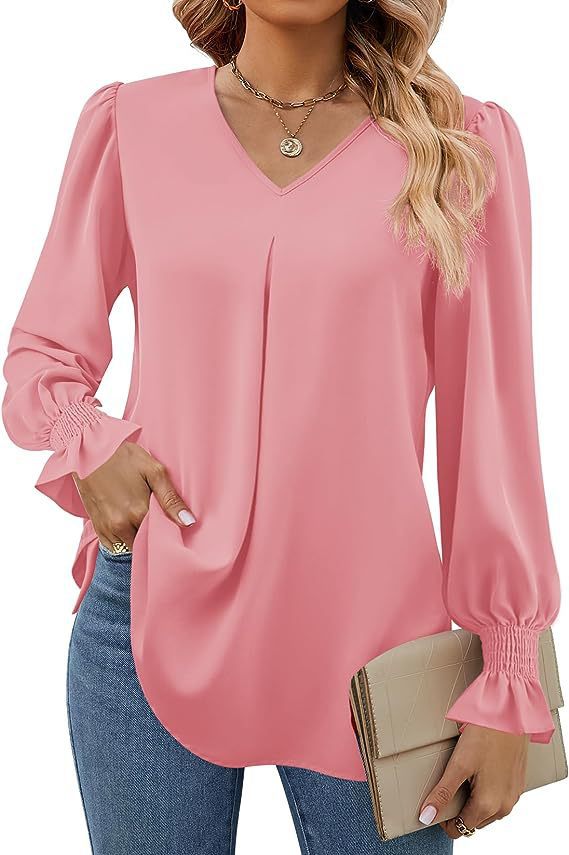 Damen Elegante Bluse mit V-Ausschnitt und Rüschendetails Stalluxe