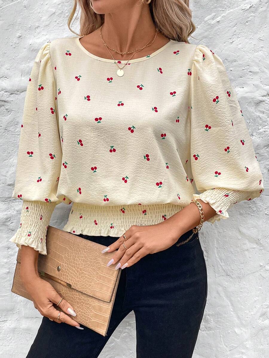 Damen elegantes Oberteil mit Puffärmeln und elastischem Bund Stalluxe
