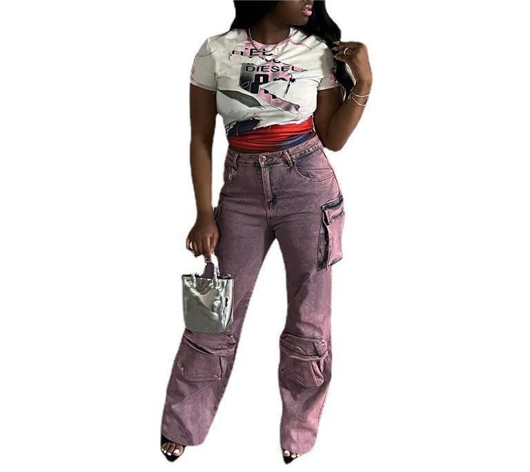 Damen lässige Cargo-Jeans mit weitem Schnitt und praktischen Taschen Stalluxe