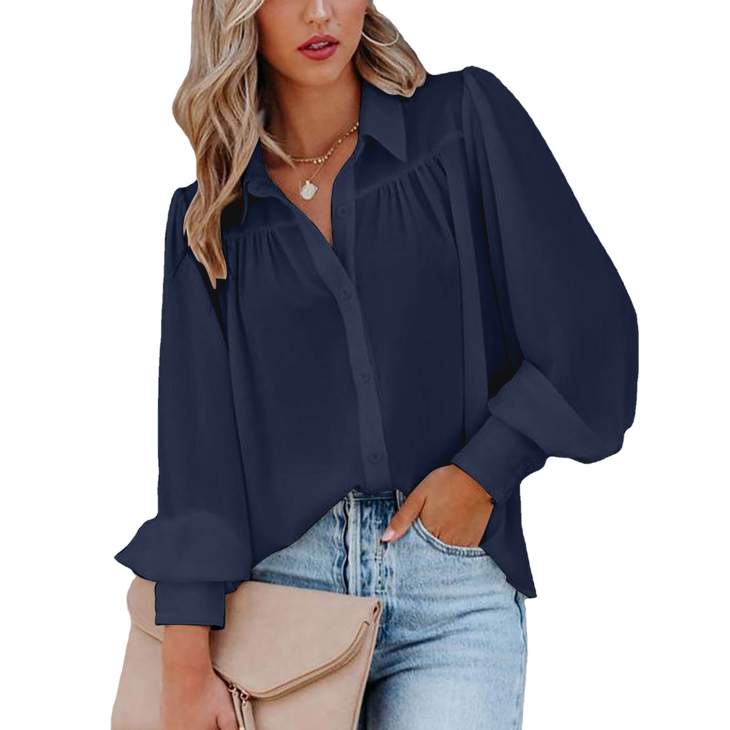 Damen Modische Bluse mit voluminösen Ärmeln und Knopfleiste Stalluxe