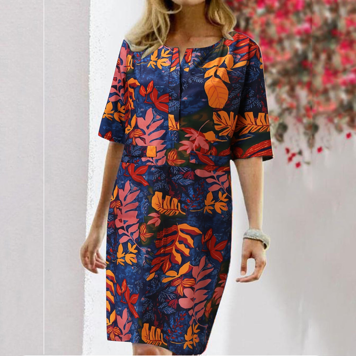 Women's Tropical Print Shift Dress Stalluxe