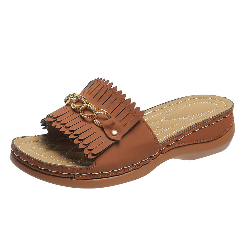 Damen Fransen Slides Stalluxe