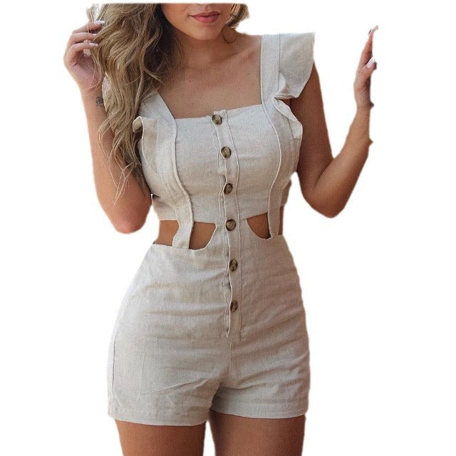 Damen Jumpsuit mit Rüschenärmeln und Cut-Out-Details Stalluxe