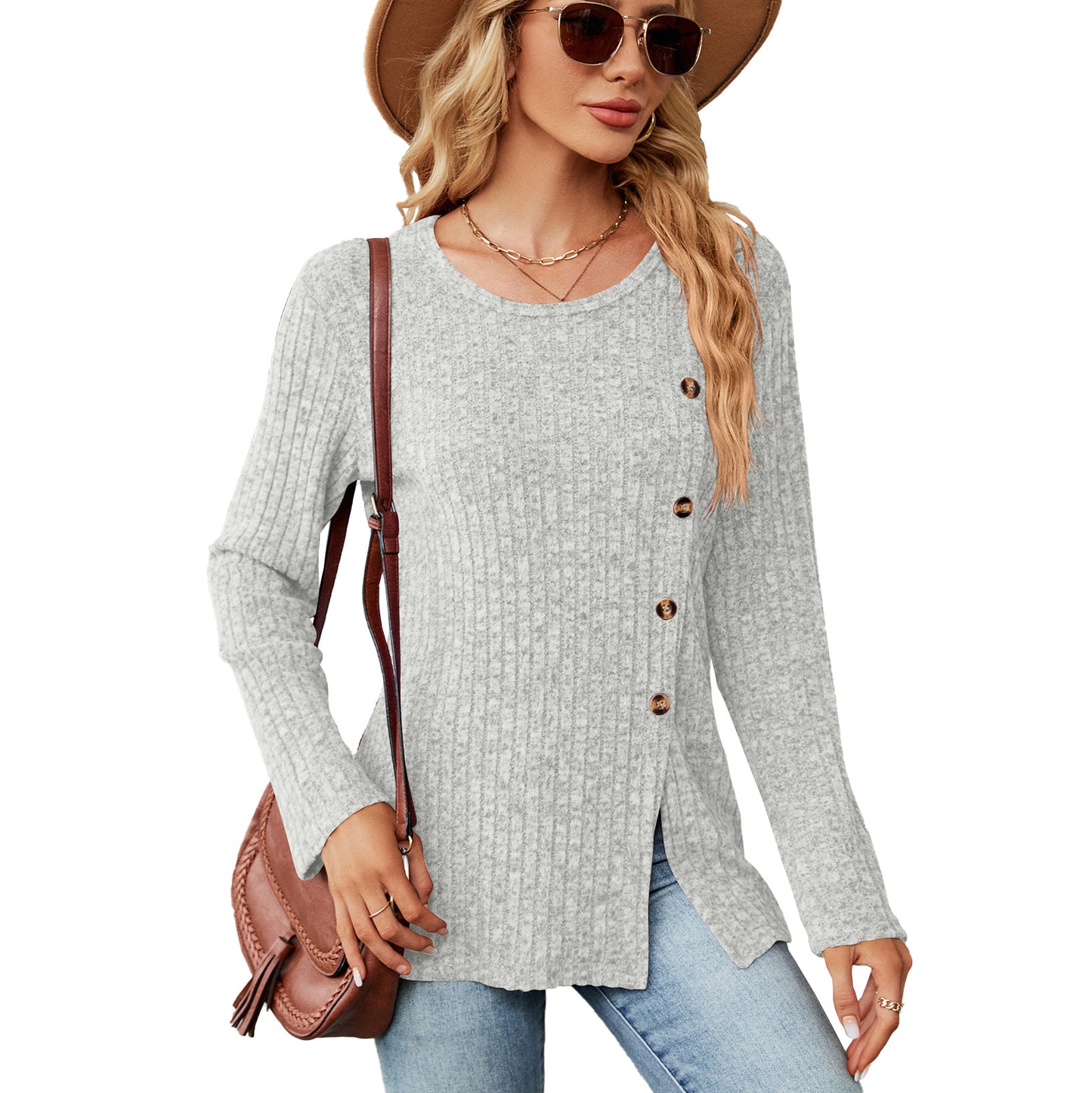 Damen legere Strickbluse mit knoopbarem Design und seitlichem Schlitz Stalluxe