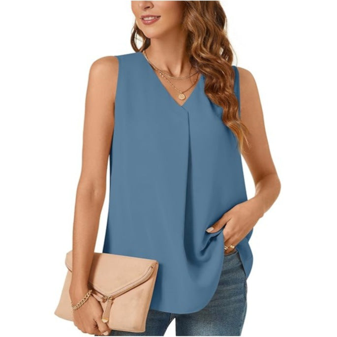 Damen elegante Bluse mit V-Ausschnitt und fließendem Schnitt Stalluxe