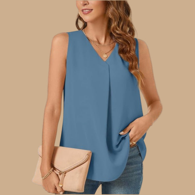 Damen elegante Bluse mit V-Ausschnitt und fließendem Schnitt Stalluxe