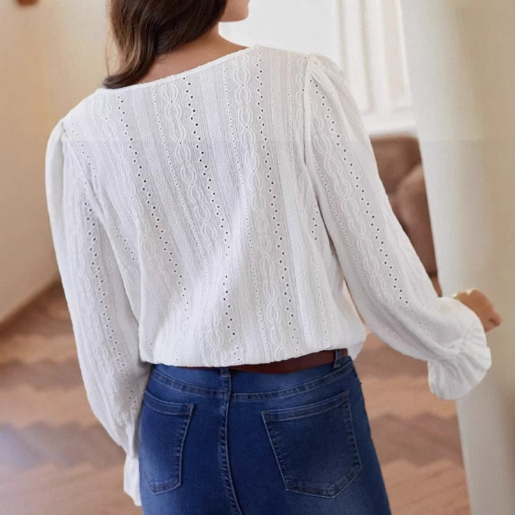 Damen elegante Bluse mit Rüschendetails und Lochstickerei Stalluxe
