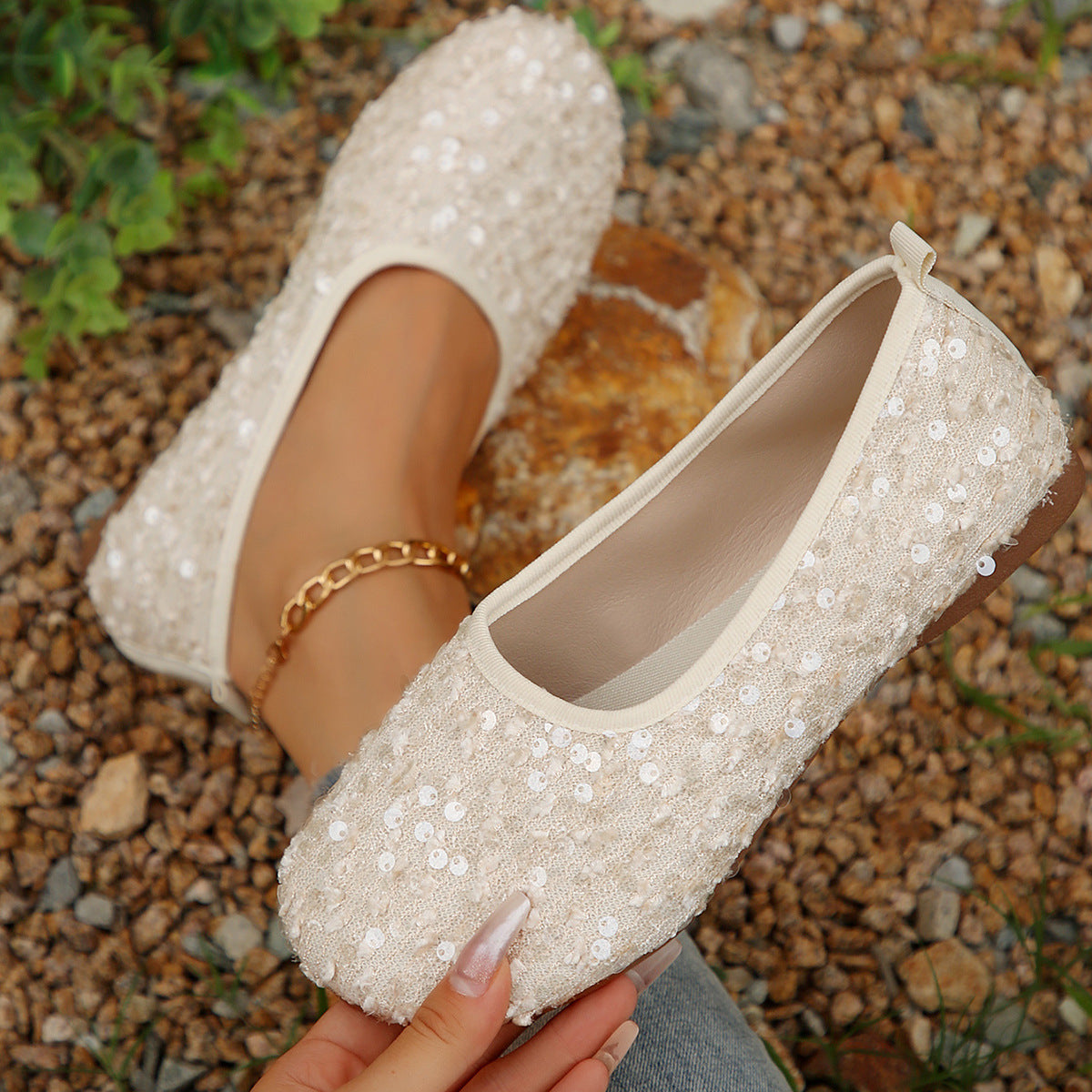 Damen Elegante Ballerinas mit funkelnder Pailletten-Applikation Stalluxe