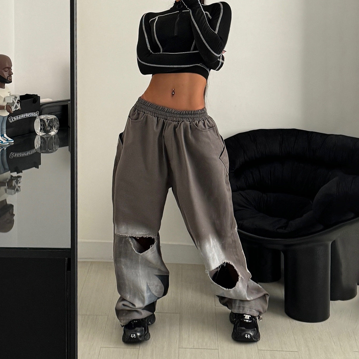 Damen Freizeit-Hose mit lässigem Oversized-Schnitt und modischen Rissdetails Stalluxe